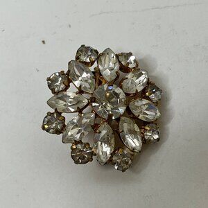 Vintage Rhinestone Gold-Tone Floral Brooch Pin